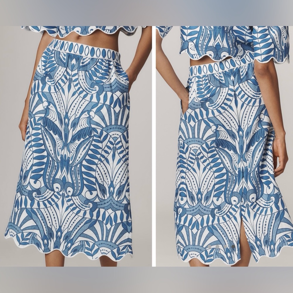 FARM Rio Lace Nature Euroflax™ Premium Linen Midi Skirt